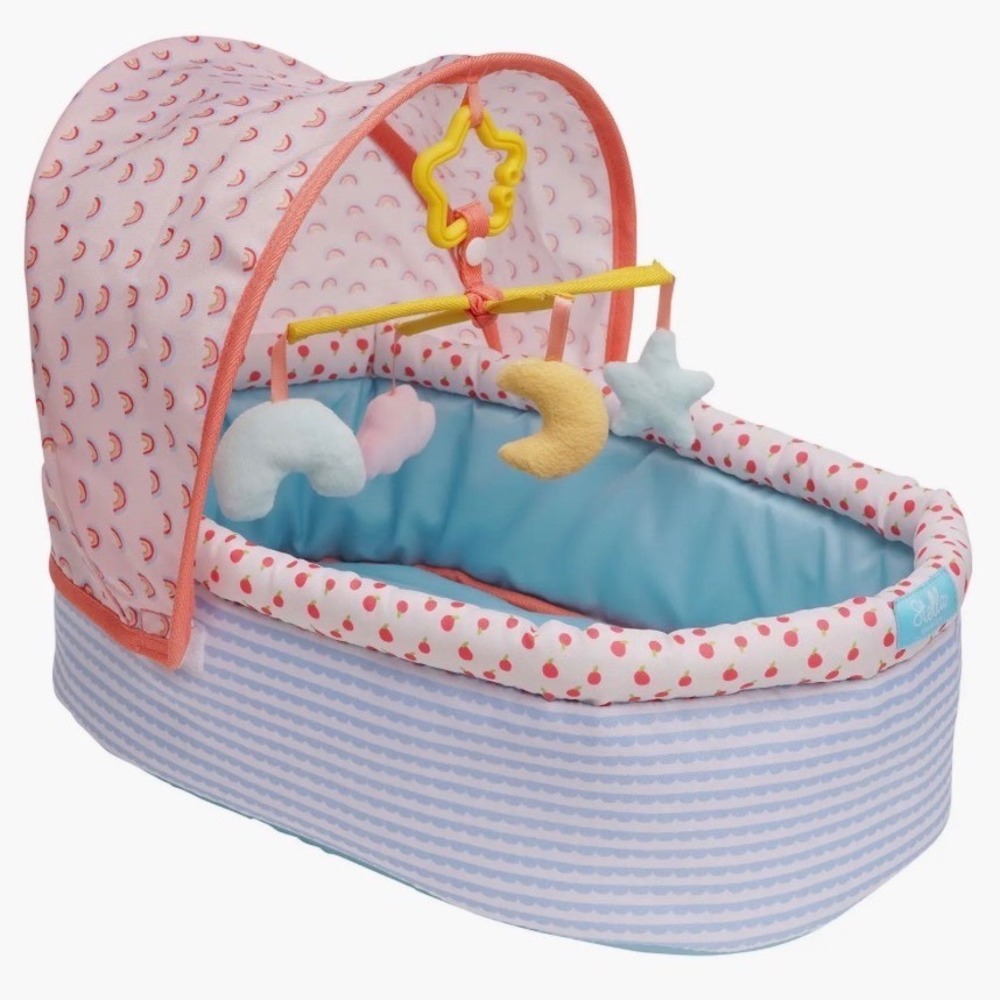 Manhattan Toy Stella Collection Baby Doll Bassinet Rainbow Cherry Blue Stripe
